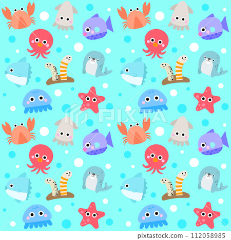 Cute underwater seamless pattern Sea animals Sea life background Kids fabric textile design endless pattern vector illustration 112058985