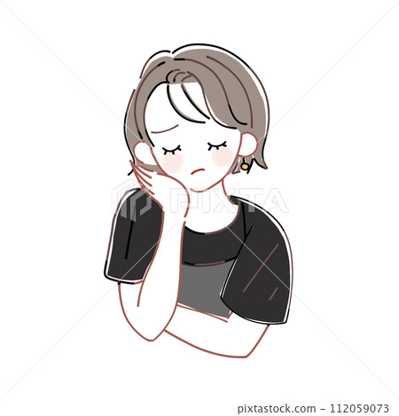 Illustration of a troubled/worried girl or woman, colored, transparent Illustration of a troubled/worried girl or woman, colored, transparent 112059073