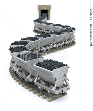 Coal in the mining carts - 3D illustration Coal in the mining carts - 3D illustration 112059188
