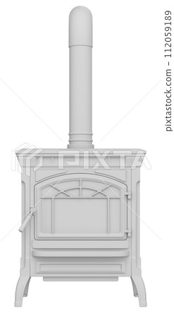 Clay render of wood burning stove isolated on white background - 3D illustration 112059189