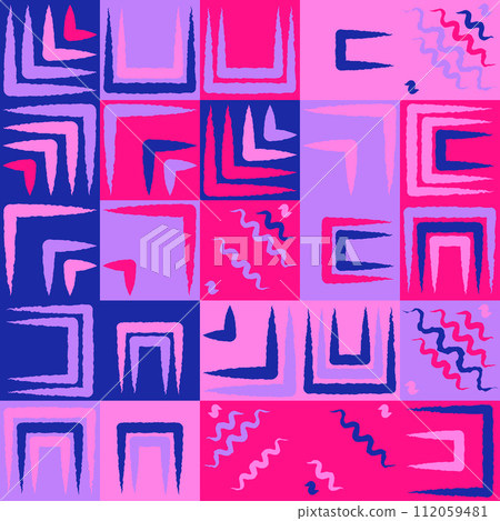 Colorful seamless pattern of abstract shapes. Background template for interior, postcards, textiles, textures, covers, banners, fabric, clothing, packaging and creative ideas 112059481