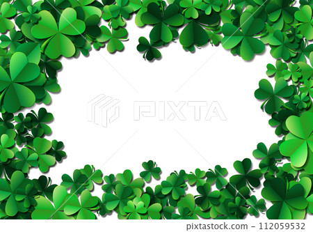 Saint Patricks day background with sprayed green clover leaves o 112059532