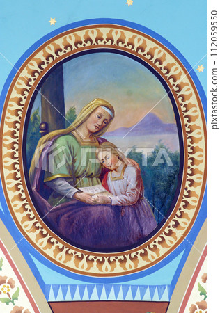 Saint Anne with the Virgin Mary, fresco in the Parish Church of the Holy Cross in Zacretje, Croatia Saint Anne with the Virgin Mary, fresco in the Parish Church of the Holy Cross in Zacretje, Croatia 112059550