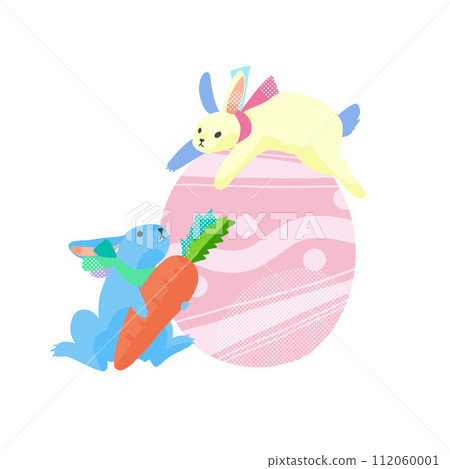 Illustration of a bunny riding a colorful easter egg 112060001