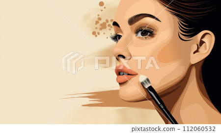 Beautiful woman applying make-up with a brush. Beautiful woman applying make-up with a brush. 112060532
