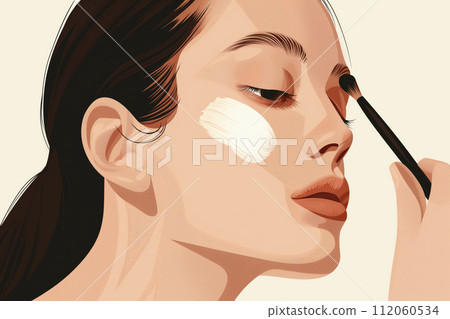 Beautiful woman applying make-up with a brush. Beautiful woman applying make-up with a brush. 112060534