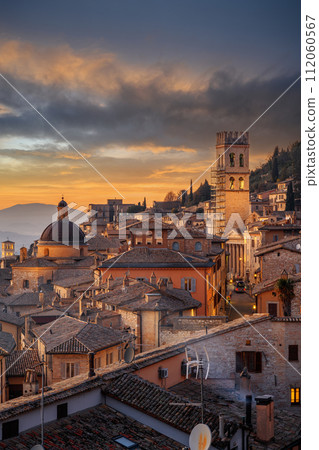 Assisi, Italy rooftop hilltop Old Town Skyline 112060567