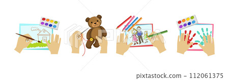 Hands Creating Craft Enjoy Workshop Activity Vector Set 112061375