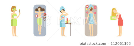 Woman at Spa Center and Beauty Salon Service Vector Set 112061393