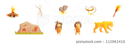 Stone Age Primitive Object and Elements Vector Set 112061418