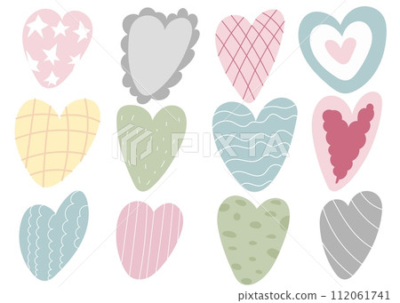 Simple doodle Multicolored hearts set. Hand drawn heart isolated on white background. Symbol of Valentine Day. Vector illustration. 112061741