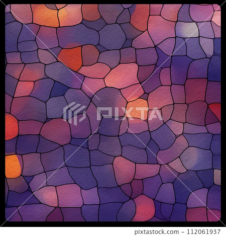A digital artwork of a stained glass window with an abstract design. 112061937