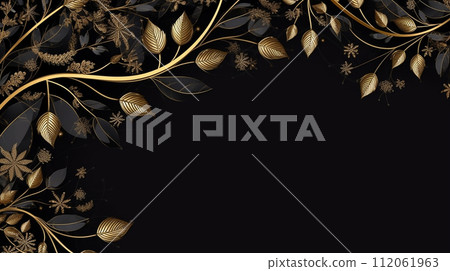 Elegant luxury background with gold leaves and ornament Elegant luxury background with gold leaves and ornament 112061963