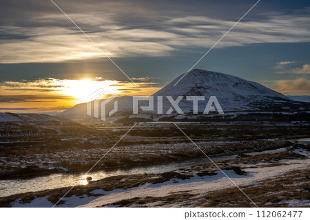 Nature with snow and a river, Iceland 112062477