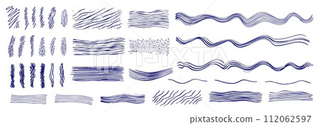 AI-generated content. Hand drawn decorative lines and designs. Sketch elements, abstract doodle wavy underlines. Isolated underline scribble style, vector collection 112062597