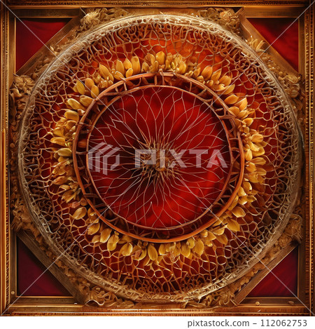 AI-generated content. An ornate artwork featuring the Flower of Life. 112062753
