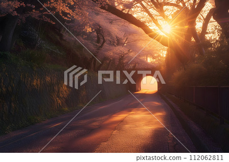 Sakura Splendor: Side View of Japan's Blossom Tunnel Sakura Splendor: Side View of Japan's Blossom Tunnel 112062811