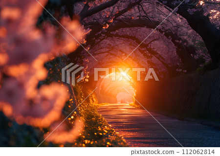 Sakura Splendor: Side View of Japan's Blossom Tunnel 112062814