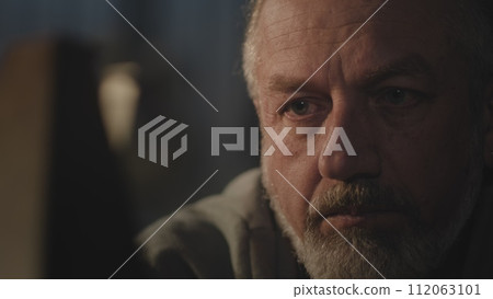 Close up of Caucasian artisan resting after working day Close up of Caucasian artisan resting after working day 112063101