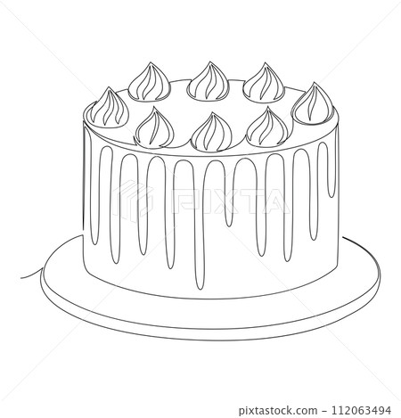 Continuous line drawing of cake. Vector illustration 112063494