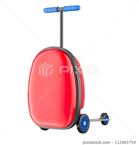 Luggage Carry On Scooter Suitcase. Suitcase Scooter, 3D rendering 112063759