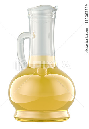 Bottle of cooking oil. Glass bottle of yellow oil. 3D rendering 112063769