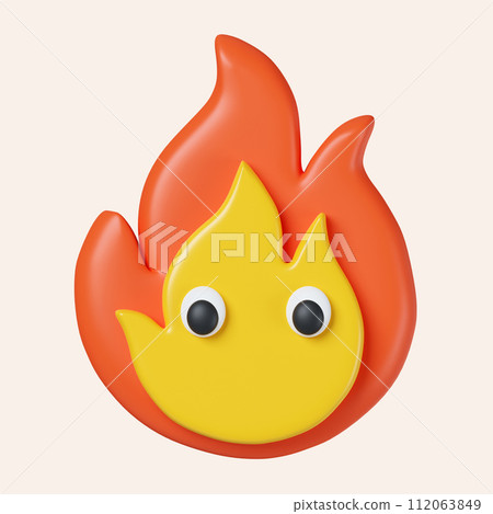 3d emoji Flame fire symbol. energy and power concept. icon isolated on gray background. 3d rendering illustration. Clipping path. 3d emoji Flame fire symbol. energy and power concept. icon isolated on gray background. 3d rendering illustration. Clipping path. 112063849