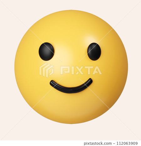 3d smiling face emoji with smiling eyes and rosy cheeks on yellow background - emoticon showing a true sense of happiness. icon isolated on gray background. 3d rendering illustration. Clipping path. 112063909