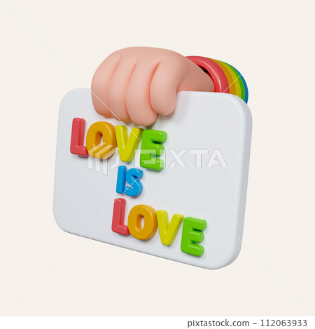 3d LOVE letters and hearts on a transparent background for LGBTQIA Pride celebration. icon isolated on white background. 3d rendering illustration. Clipping path. 112063933
