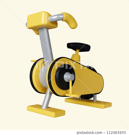 3d aerobic cardio exercise stationary bicycle machine. Fitness and health. Exercise equipment. icon isolated on yellow background. 3d rendering illustration. Clipping path. 112063935