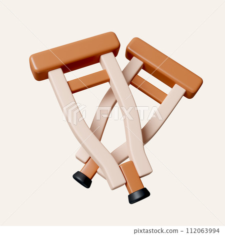 3d medical crutches handicap assistance equipment for injured or disabled patient. icon isolated on white background. 3d rendering illustration. Clipping path. 3d medical crutches handicap assistance equipment for injured or disabled patient. icon isolated on white background. 3d rendering illustration. Clipping path. 112063994