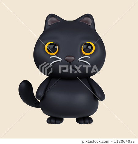3d Halloween black cat icon. Traditional element of decor for Halloween. icon isolated on gray background. 3d rendering illustration. Clipping path. 3d Halloween black cat icon. Traditional element of decor for Halloween. icon isolated on gray background. 3d rendering illustration. Clipping path. 112064052