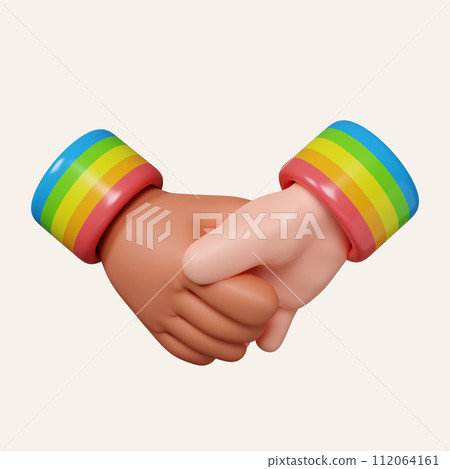 3d Hands with Different Skin Color Holding each other, LGBT Pride Month. icon isolated on white background. 3d rendering illustration. Clipping path. 3d Hands with Different Skin Color Holding each other, LGBT Pride Month. icon isolated on white background. 3d rendering illustration. Clipping path. 112064161