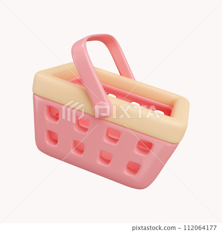 3d Shopping pink basket. icon isolated on white background. 3d rendering illustration. Clipping path. 3d Shopping pink basket. icon isolated on white background. 3d rendering illustration. Clipping path. 112064177