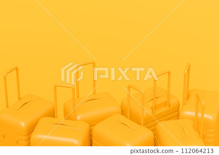 Colorful suitcase on monochrome background. 3D render of summer vacation concept Colorful suitcase on monochrome background. 3D render of summer vacation concept 112064213