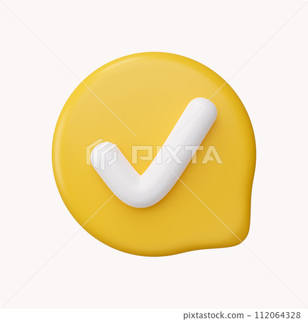 yellow check mark icon isolated on white background. 3D render illustration. 112064328