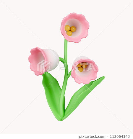 3d Lily of the Valley flower. icon isolated on white background. 3d rendering illustration. Clipping path. 112064343