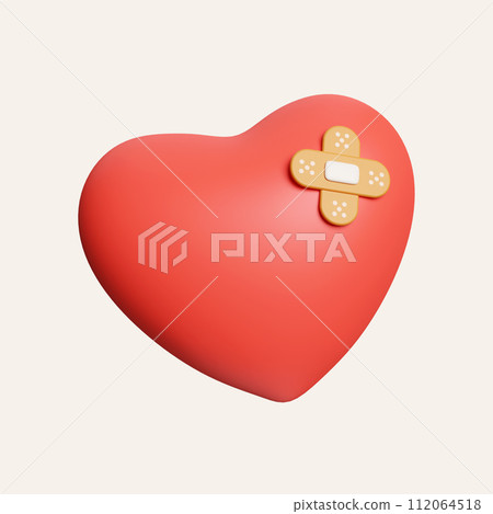 3d broken and fixed heart. Simple icon for web and app. Modern trendy design. icon isolated on white background. 3d rendering illustration. Clipping path. 112064518