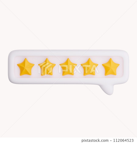 3d bubble rating five stars for best excellent services rating for satisfaction. 3d 5 star for quality customer rating feedback concept from client employee, product review. 3d 5 star render 112064523