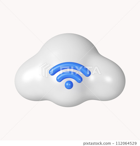 3d cloud wireless. Wireless network and connection cloud. icon isolated on white background. 3d rendering illustration. Clipping path. 112064529