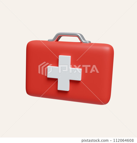 3d First aid kit. icon isolated on white background. 3d rendering illustration. Clipping path. 3d First aid kit. icon isolated on white background. 3d rendering illustration. Clipping path. 112064608