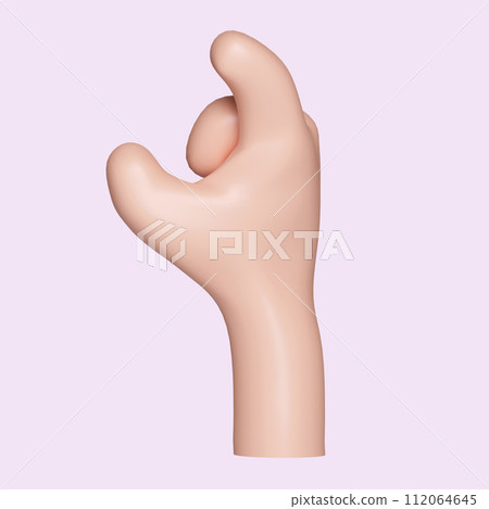 3d Cartoon character hand hand gesture. icon isolated on pink background. 3d rendering illustration. Clipping path. 112064645