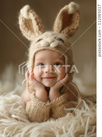 AI-generated content. Cute Newborn Bliss in Rabbit Ears Cap 112065017