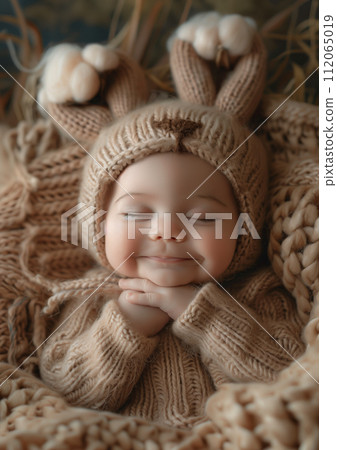 AI-generated content. Cute Newborn Bliss in Rabbit Ears Cap AI-generated content. Cute Newborn Bliss in Rabbit Ears Cap 112065019