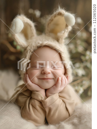 AI-generated content. Cute Newborn Bliss in Rabbit Ears Cap AI-generated content. Cute Newborn Bliss in Rabbit Ears Cap 112065020