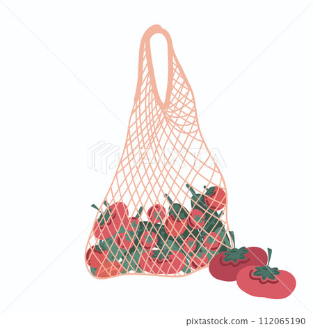 Flat design tomato red colour in reusable eco bag set on white background 112065190