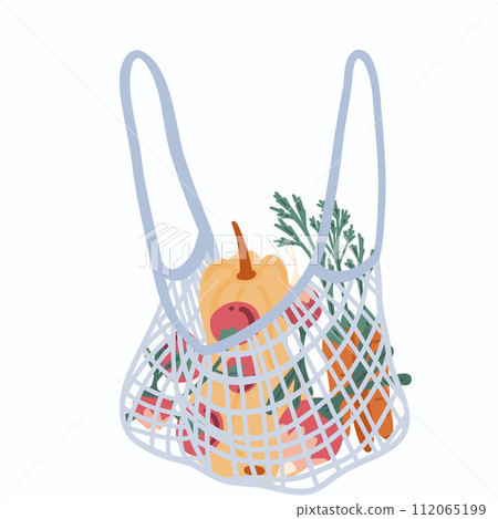 Opened eco bag shopper with vegetables flat design set on white background 112065199