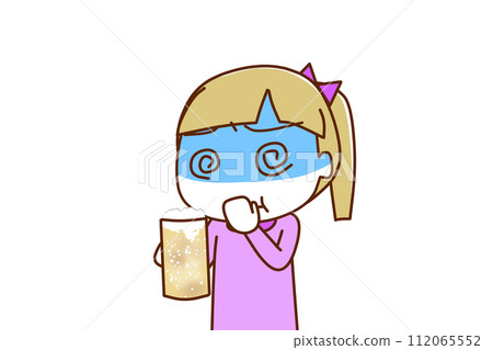 （上半身對角線）一個白人女孩聞到啤酒後臉色蒼白，噁心。 112065552