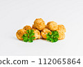 Chicken Breaded Fillet. Breaded chicken nuggets. Fast homemade food at home. Chicken breaded schnitzels. Breaded Chicken Inner Fillet on a White Background,Chicken Breaded Raw Meat. Fast cooking. 112065864