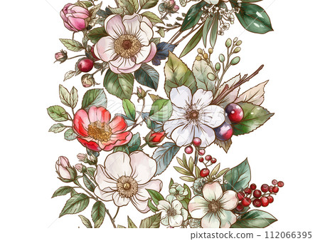 Boutonniere of wild rose flowers and berries 112066395